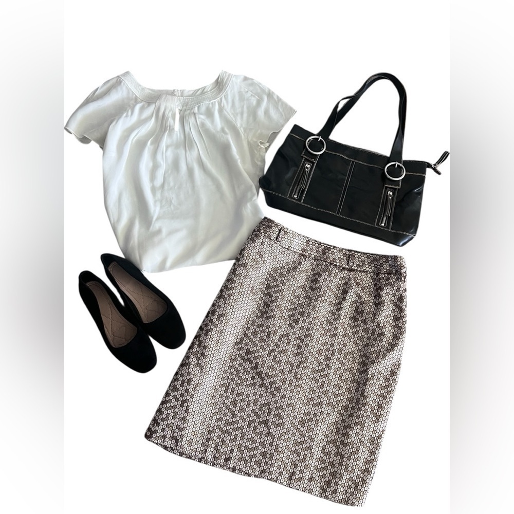 Worthington Tan/Gold w/ Brown Lining Sequin A-Line Midi Skirt/Size 16